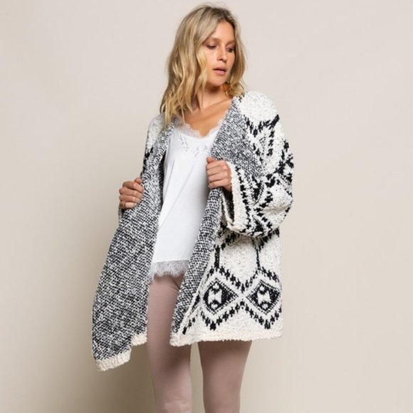 Azeala Waterfall Aztec Popcorn Cardigan Sweater - Picture 5 of 12